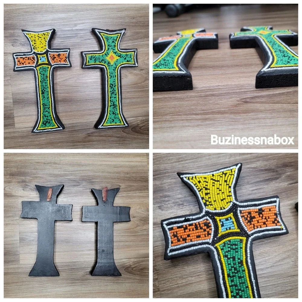 Handmade Custom Wooden Beaded Crosses Ghana West Africa Wall Decor